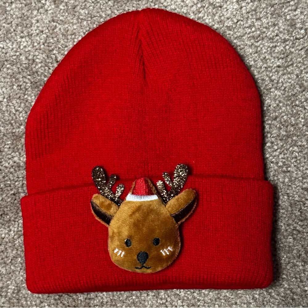 Festive Christmas Reindeer Beanie Hat for Infants 0-3Y, Soft Knit, Hand Washable